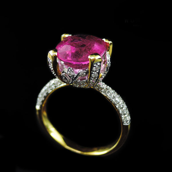 Rubellite with Diamonds Ring in 22K Gold (แหวน Rubellite ประดับเพชร)