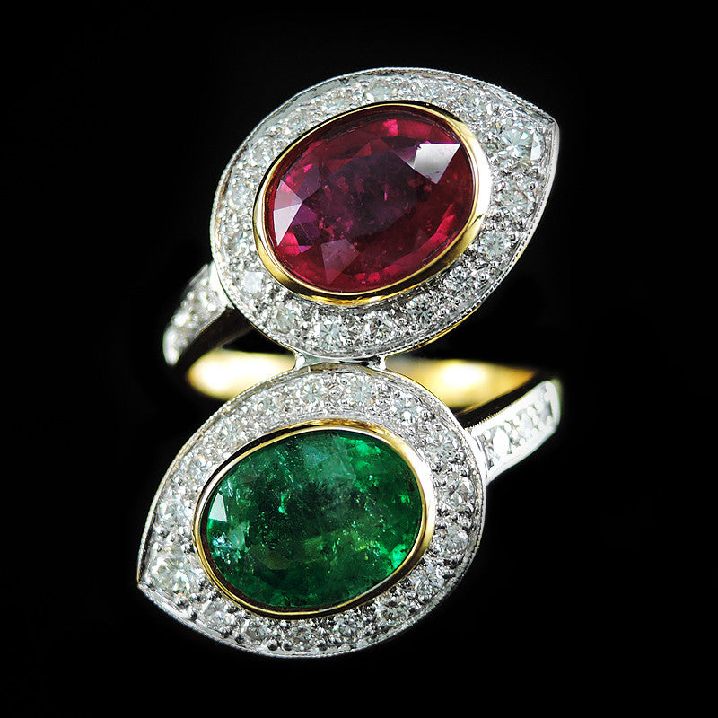 Gems with Diamonds Ring in 22K Gold (แหวน ทับทิม+มรกต ประดับเพชร)