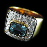 Blue Zircon with Diamonds Ring in 22K Gold (แหวน Blue Zircon ประดับเพชร)