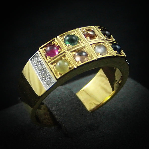 Gems with Diamonds Ring in 22K Gold (แหวนนพเก้าประดับเพชร)