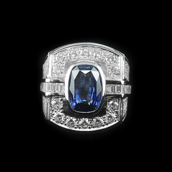 Blue Sapphire with Diamonds Ring in 22K Gold (แหวนไพลินประดับเพชร)