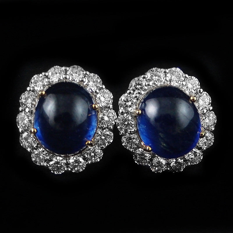 Blue Sapphire with Diamonds Earring in 22K Gold (ต่างหูไพลินประดับเพชร)