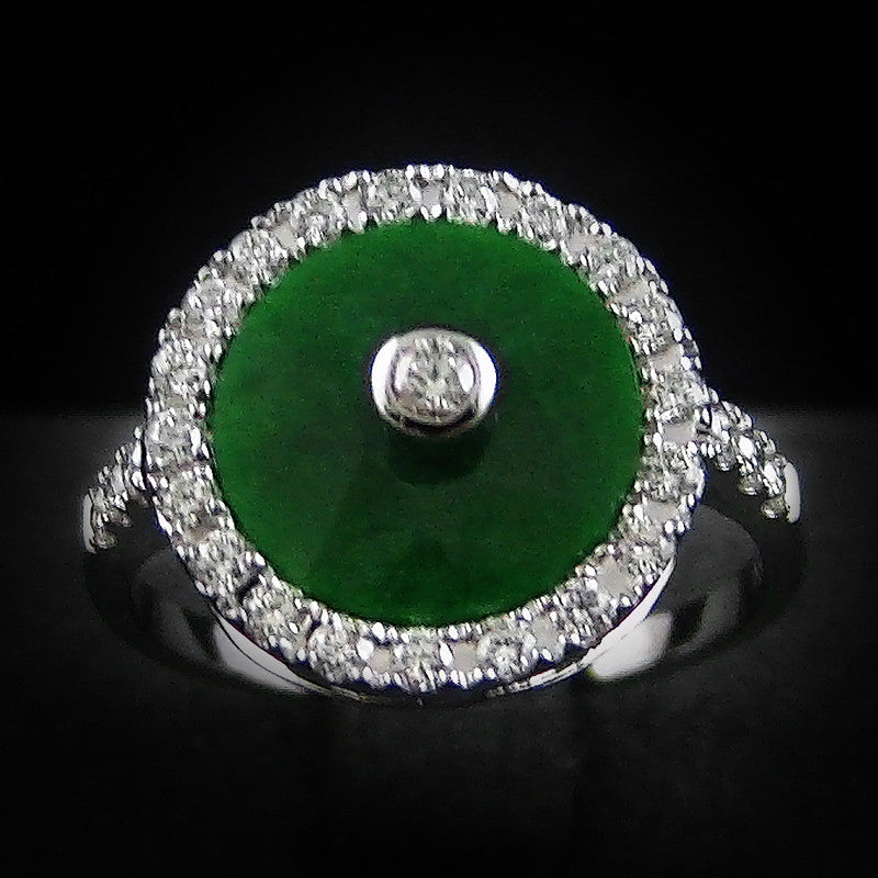 Jade with Diamonds Ring in 18K Gold (WG) (แหวนหยกประดับเพชร)