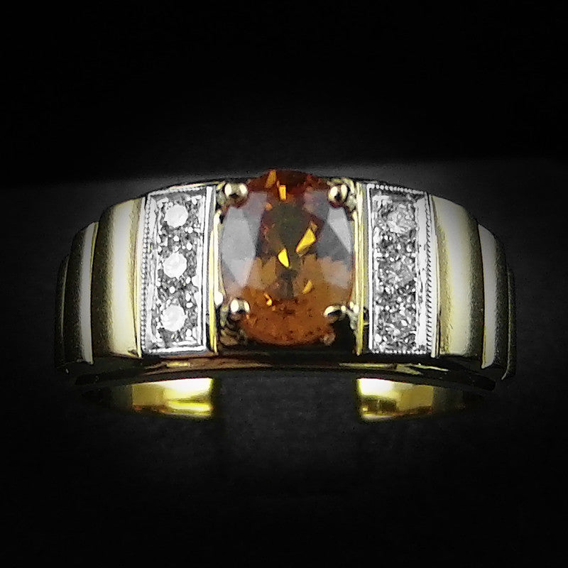 Yellow Sapphire with Diamonds Ring in 22K Gold (แหวนบุษราคัมประดับเพชร)