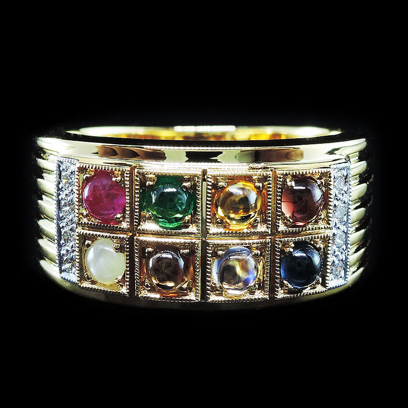Gems with Diamonds Ring in 22K Gold (แหวนนพเก้า)