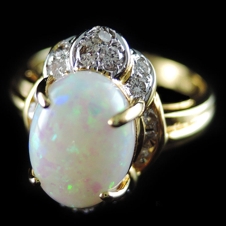Opal with Diamonds Ring in 22K Gold (แหวนโอปอลประดับเพชร)