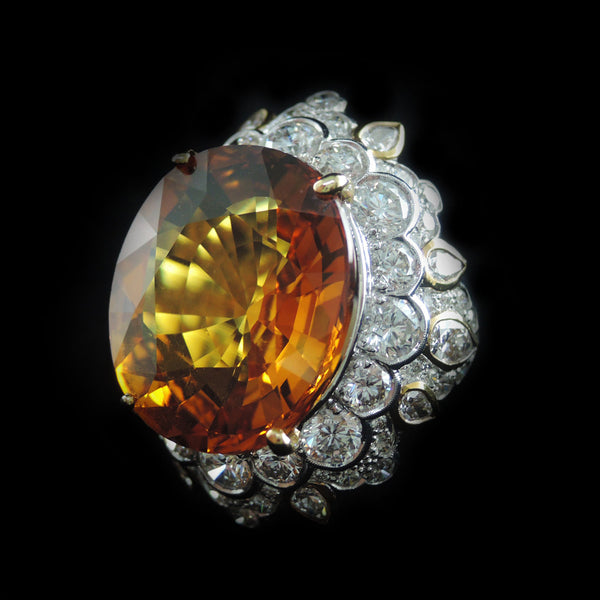 Yellow Sapphire with Diamonds Ring in 22K Gold (แหวนบุษราคัมประดับเพชร)