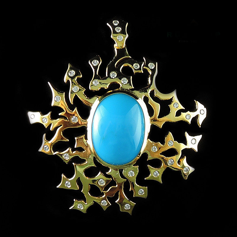 Turquoise Pendant in 22K Gold (จี้ Turquoise)