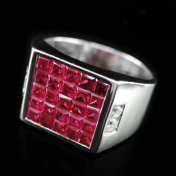 Ruby with Diamonds Ring in 18K Gold (WG) (แหวนทับทิมประดับเพชร)